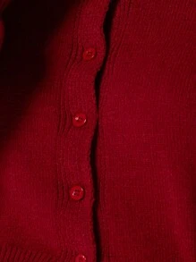 MUSERA Knitted Cinched Sleeve High Neck Button Front Cropped Co-Ord Cardigan Top Only Casual Cute Cosy Autumn Fall  Chic - Burgundy - View 6