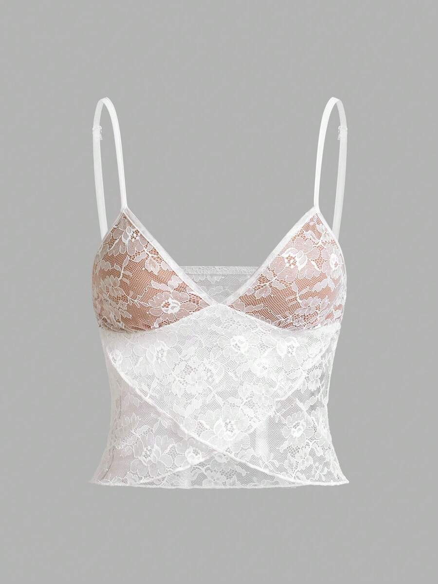 SHEIN ICON Solid Color Lace Trim Camisole, Minimalist Casual For Daily Wear - White - View 1