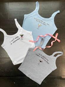 SHEIN Qutie Camiseta de tirantes básica con bordado delicado - Gris - Ver 1