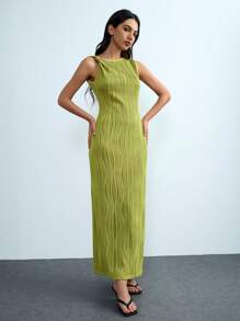 Chiquease Women's Tie Front Sleeveless Open Slit Midi Dress - Green - View 4