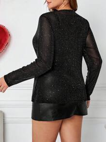 SHEIN Tall CURVE Damen Große Größen Rundhals Langarm Lässig Transparente Bluse