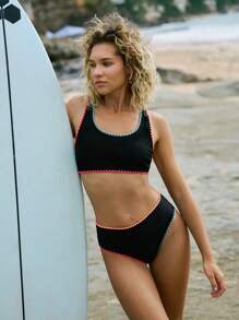 Swim SPRTY 女士彩色花朵装饰运动胸罩和内裤泳装比基尼套装，适合夏季海滩度假