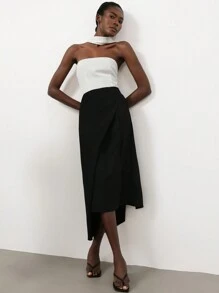 GENKIRA Mid-Length Slit Side Design Elegant Minimalist Commuter Ladies Skirt, Versatile Fall Cloth For Women - Black - View 3