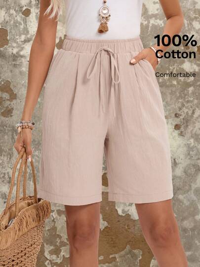 EMERY ROSE Solid Color Elastic Waist Slant Pocket Shorts Women's Summer Shorts Cotton Comfy Shorts