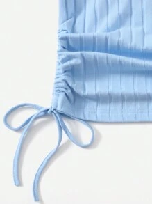 SHEIN EZwear تي شيرت محبوك مضلع برباط جانبي مكشكش