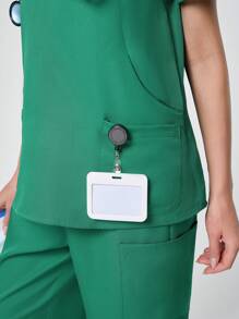 Scrubzie Women's Solid Color Pocket Wrinkle-Resistant Short Sleeve Shirt And Pants /Nursing Scrub Uniform Set - Green - View 5