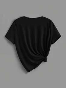 SHEIN LUNE 3 件套 V 领短袖修身大码女式 T 恤套头衫，休闲装，适合夏季 - 彩色 - 查看 4