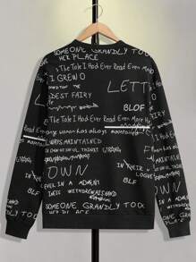 RueChic Men Allover Letter Printed Crew Neck Regular Sweatshirt - Black - View 2