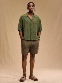 Forever 21 Camicia boxy oversize e accorciata da uomo in jacquard geometrico verde