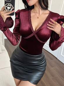 DAZY Nuova maglietta da donna con maniche a palloncino e ampia fascia, realizzata in tessuto speciale, top a maniche lunghe da donna, abbigliamento autunnale di lusso per donne