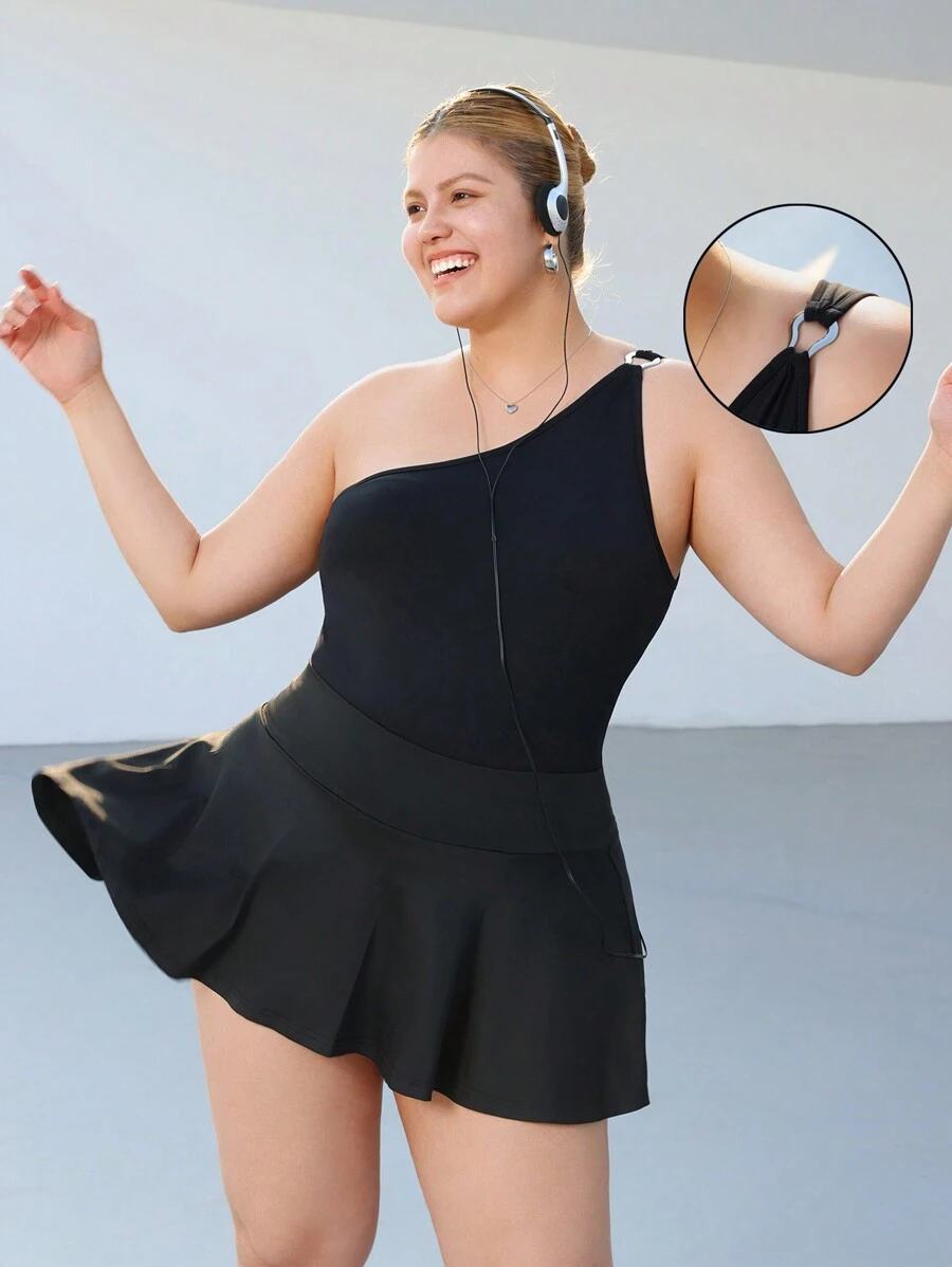 SHEIN EZwear 大码黑色金属扣紧身衣 - 黑色 - 查看 1