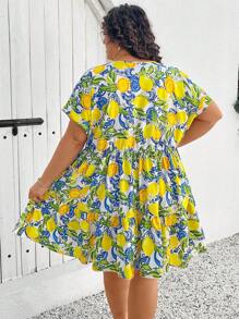 SHEIN CURVE+ Váy búp bê in hoa quả cỡ lớn cho nữ, phù hợp cho kỳ nghỉ Boho mùa xuân và mùa hè - Nhiều màu - Xem 2