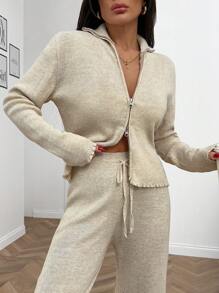 EURMUSE 女士拉链细节开衫和毛衣裤 2 件套