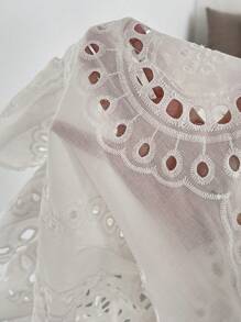 Chiquease Women's Tie Front Embroidered Puff Sleeve Blouse