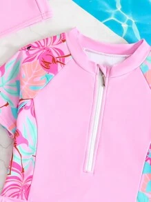 3 件套年轻女孩专业游泳泳衣套装、美人鱼泳衣、防暴露泳衣套装 - 淺粉色 - 查看 3