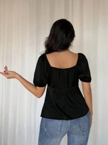 SHEIN Unity 女士优雅蝴蝶结泡泡短袖衬衫 - 彩色 - 查看 2
