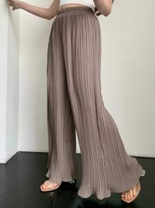 DAZY Women Solid Color Textured Chiffon Flare Leg Casual Pants,Teacher Pants - Apricot - View 7