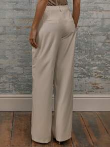 MUSERA 阔腿中腰褶裥修身西裤，带腰带环，尽显老钱优雅气质 - 杏色 - 查看 4
