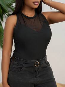 SHEIN PETITE CURVE 大码女式网眼插入优雅夏季紧身衣