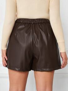 SHEIN Tall CURVE Plus Size Women's Solid Color Pleated Pocket Relaxed Casual Shorts - Rust Brown - View 2