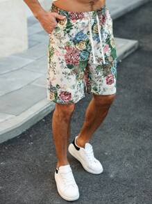 Manfinity Homme Men's Casual Floral Jacquard Drawstring Waist Shorts - Multicolor - View 4