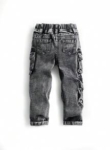 Pantalons en jean lavés pour garçons bébé, à poches cargo, avec taille élastique, décontractés et polyvalents, ourlet retroussé