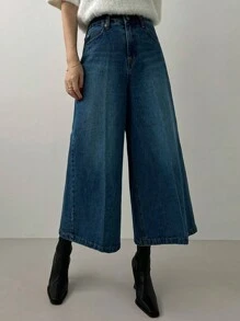 DAZY Women Loose Wide Leg Capri Elegant Quality Denim Jeans Denim Shorts