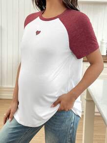 SHEIN Set-In Sleeve Contrast Color Heart Graphic T-Shirt For Pregnant Women - Multicolor - View 7