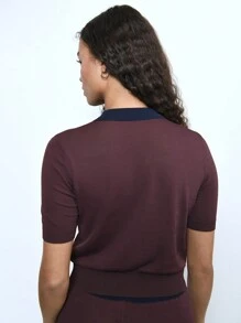 COUREZ Tailliertes Kurzarm Gestricktes Poloshirt Y2K Vintage - Braun - Übersicht 2