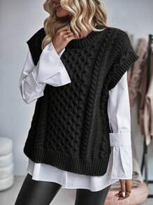 LanaWest 女士絞花針織無袖毛衣背心