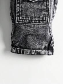 Pantalons en jean lavés pour garçons bébé, à poches cargo, avec taille élastique, décontractés et polyvalents, ourlet retroussé