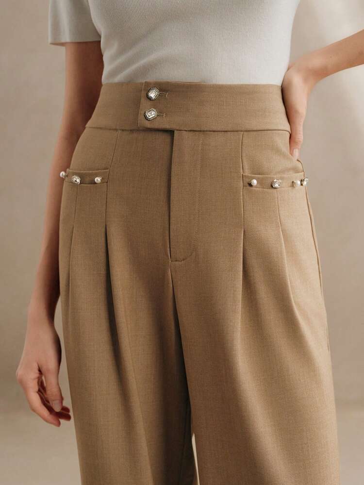 Elegant High Waist Drape Wide Leg Pants Slim Straight Trousers For Business Casual Woman, Old Money, Minimalana Style