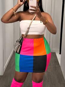 Slaydiva 大码女式亮色拼色紧身迷你裙/短裤 - 彩色 - 查看 6