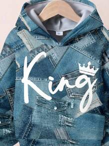 SHEIN KING Baby Boy Casual Loose Comfy Knit Soft Hoodie Sweater Set, Suitable For Autumn/Winter