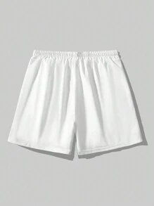 Manfinity Homme Plus Size Men's Solid Color Drawstring Waist Casual Shorts