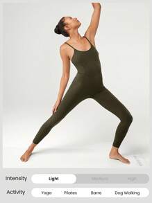 GLOWMODE Jumpsuit Bodysuit FeatherFit™ U-Back 26" dengan Kantong Pengontrol Perut, Dukungan Ringan, dan Dampak Rendah untuk Yoga, Pilates, dan Studio Musim Panas. - Hijau Tentara - View 8