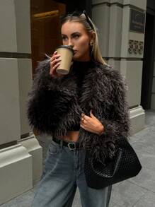 Aloruh Women's Fashionable Sexy Short Faux Fur Coat, Autumn/Winter New Arrival - Brown - View 7