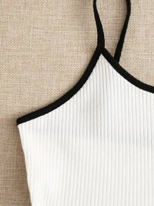 SHEIN EZwear Nhẫn thêu âm dương đan sườn Cami Top - trắng - Xem 3