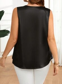 EMERY ROSE Plus Size Women Sleeveless Satin Elegant Blouse,Summer Outfits For Women,Vacation Outfits Woman,Casual Everyday Wear,Top Elegant