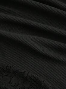 SHEIN MOD 夏季大码黑色可爱女孩白色蝴蝶结蕾丝拼布 T 恤 - 黑色 - 查看 5