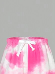 SHEIN Tween Girls Tie-Dye Printed Sweatshirt And Shorts Athleisure Set - Multicolor - View 5