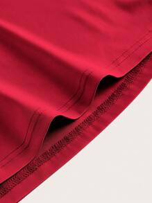 SHEIN EZwear Váy ngắn mùa hè Cami trơn cho phụ nữ đi chơi hẹn hò - Màu Đỏ Sâu - Xem 4