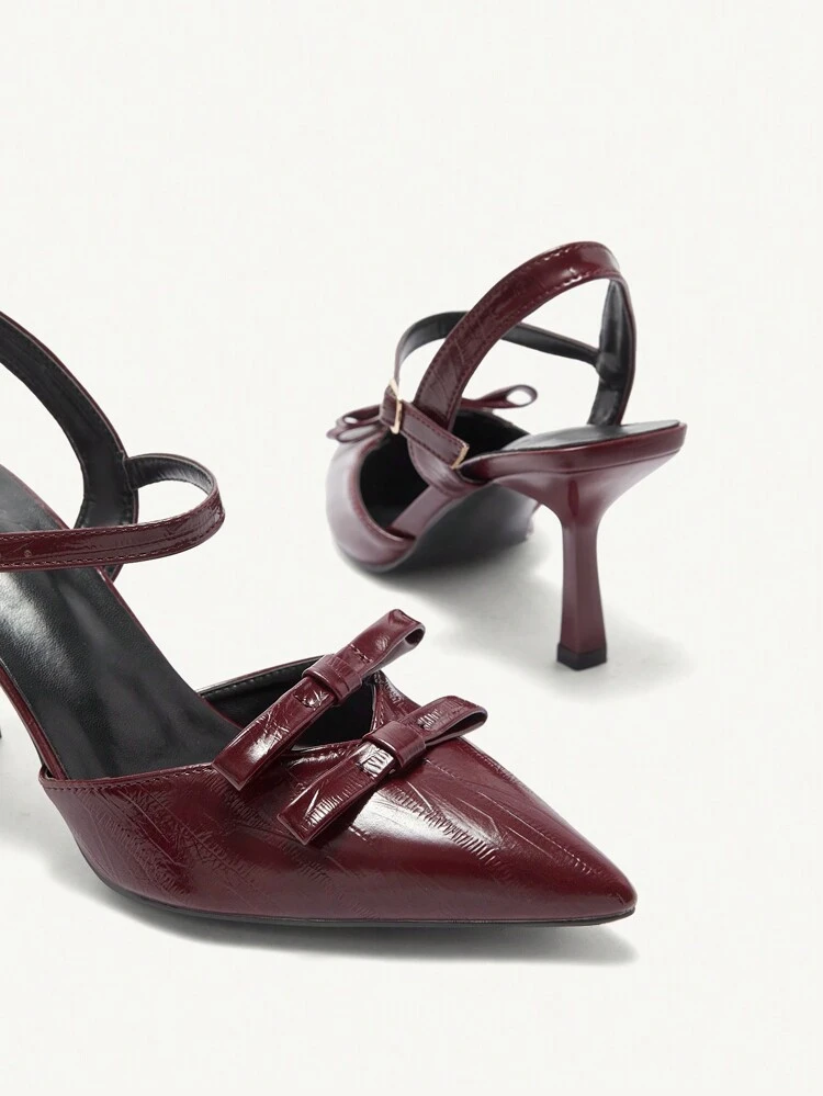 CUCCOO CHICEST Women's Burgundy Patent Leather Pointed Toe Bow Cutout Stiletto High Heel Pumps, Elegant For Commute, Date, Party, Workplace, Christmas, Thanksgiving