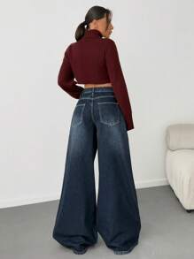 EURMUSE HIGH WAIST WIDELEG JEAN WITH POCKET DETAIL - Medium Wash - View 2