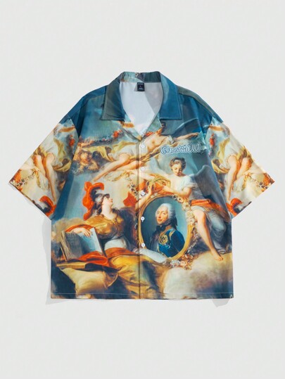 Street Life Camicia manica corta da uomo vintage con stampa a figura