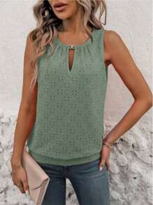 INAWLY 大码纯色无袖镂空简约休闲衬衫