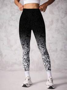 SHEIN Sport Studio Seamless Multi-Color Gradient High-Elasticity Tummy Control Lifting Leopard Print Sports Yoga Leggings