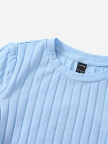 SHEIN EZwear تي شيرت محبوك مضلع برباط جانبي مكشكش