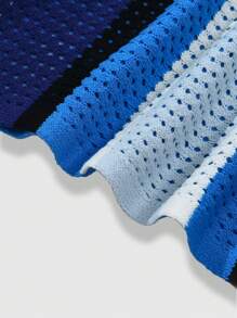 ROMWE MEN Casual 男士短袖字母条纹印花针织 Polo 衫、度假装 - 藍色 - 查看 5