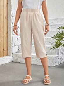EMERY ROSE Pantalones capri bajo con abertura - Beis - Ver 7